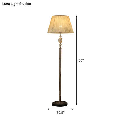 Contemporary Champagne Floor Lamp with Flower Design - Fabric Conical Shade, 1-Bulb Standing Light