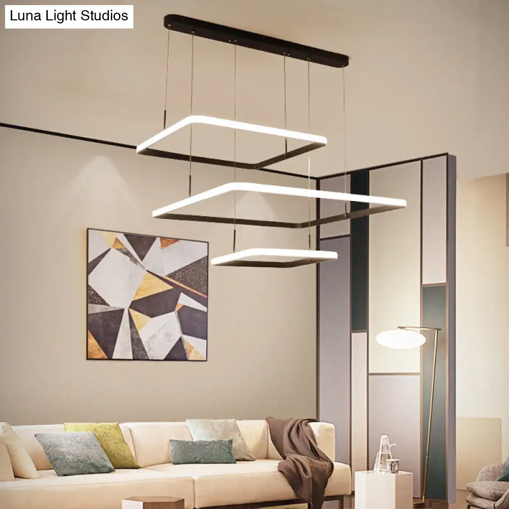 Lámpara de araña contemporánea - Lámpara colgante rectangular moderna marrón con pantalla acrílica en luz blanca/cálida/natural - 2/3/5 luces