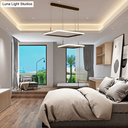 Lámpara de araña contemporánea - Lámpara colgante rectangular moderna marrón con pantalla acrílica en luz blanca/cálida/natural - 2/3/5 luces