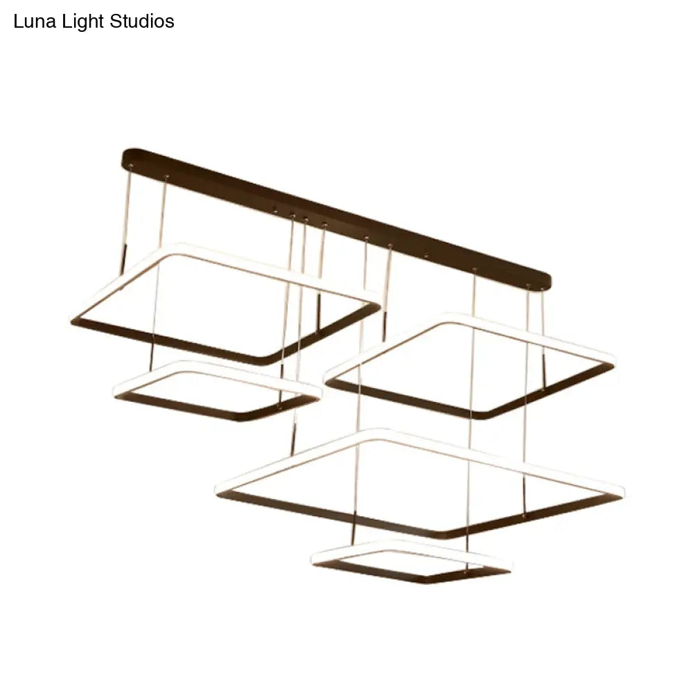 Lámpara de araña contemporánea - Lámpara colgante rectangular moderna marrón con pantalla acrílica en luz blanca/cálida/natural - 2/3/5 luces