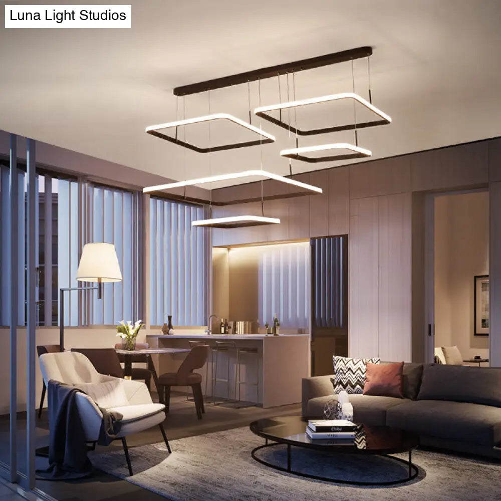 Lámpara de araña contemporánea - Lámpara colgante rectangular moderna marrón con pantalla acrílica en luz blanca/cálida/natural - 2/3/5 luces