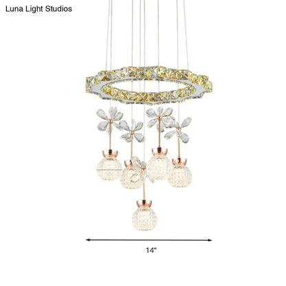 Lámpara colgante de araña contemporánea con pantalla de cristal - Diseño moderno de círculo/engranaje cromado (1/3/5 cabezales)