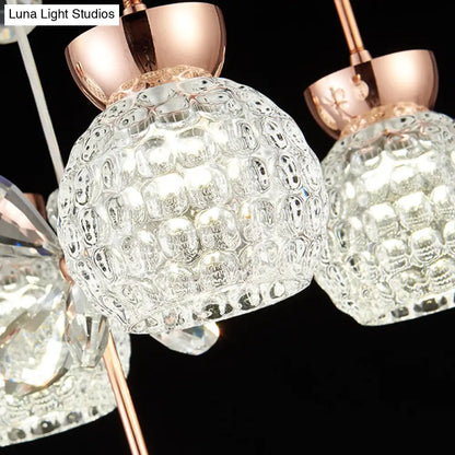 Lámpara colgante de araña contemporánea con pantalla de cristal - Diseño moderno de círculo/engranaje cromado (1/3/5 cabezales)