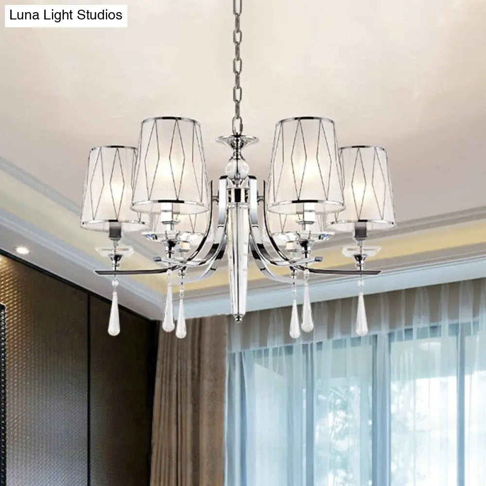 Lámpara de araña contemporánea cromada: Lámpara colgante cónica con drapeado de cristal - 6 luces