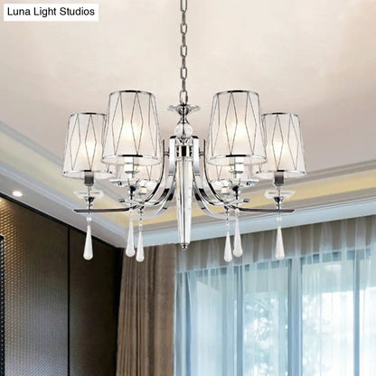 Lámpara de araña contemporánea cromada: Lámpara colgante cónica con drapeado de cristal - 6 luces