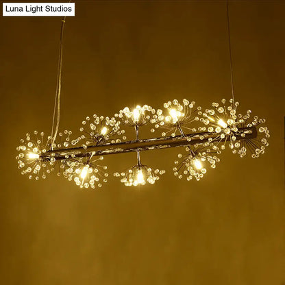 Decorbites 10-head clear crystals island lamp with sleek black frame and warm golden light contemporary chrome dandelion ceiling light