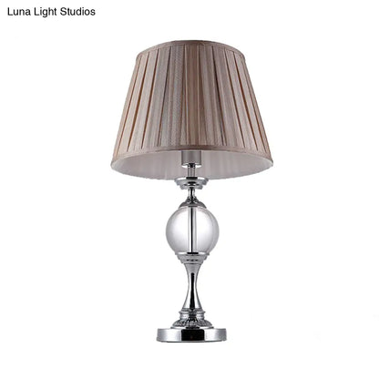 Contemporary Chrome Desk Lamp with Cone Shade and Crystal Table Light - Small Fabric Bulb