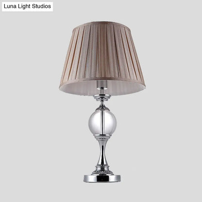Contemporary Chrome Desk Lamp with Cone Shade and Crystal Table Light - Small Fabric Bulb