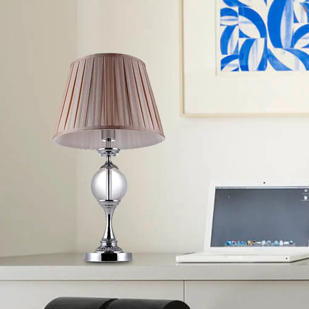 Contemporary Chrome Desk Lamp with Cone Shade and Crystal Table Light - Small Fabric Bulb
