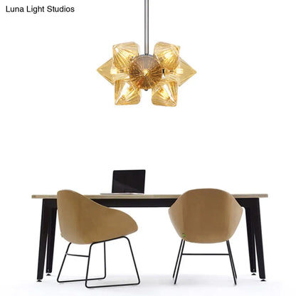 Lámpara de techo contemporánea de araña cromada con diseño de diamante - 9/12 bombillas y cristal ámbar