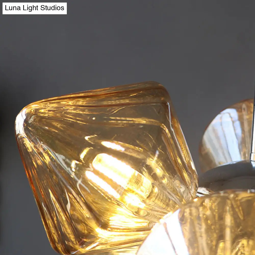 Lámpara de techo contemporánea de araña cromada con diseño de diamante - 9/12 bombillas y cristal ámbar