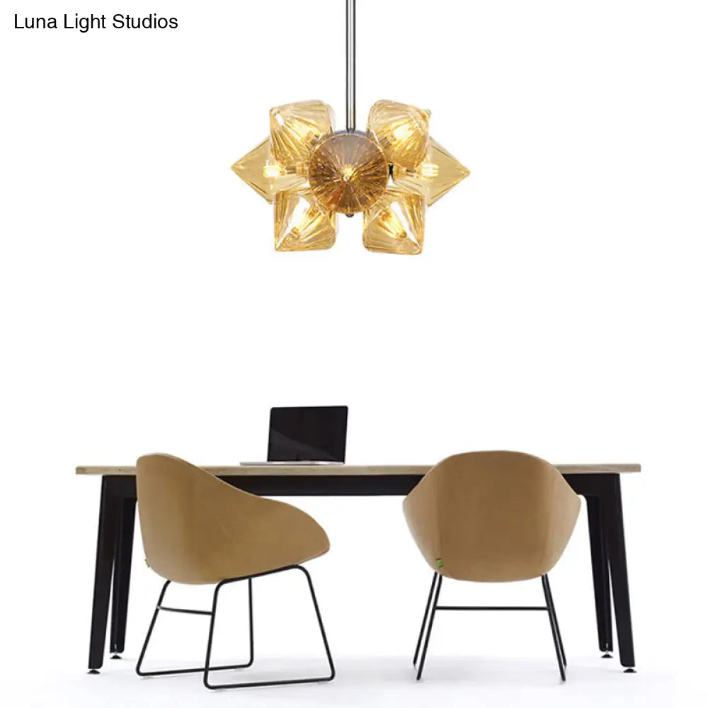 Lámpara de techo contemporánea de araña cromada con diseño de diamante - 9/12 bombillas y cristal ámbar