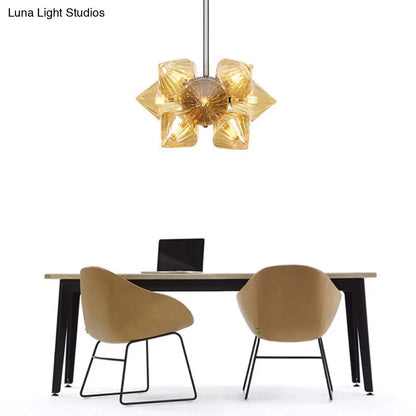 Lámpara de techo contemporánea de araña cromada con diseño de diamante - 9/12 bombillas y cristal ámbar