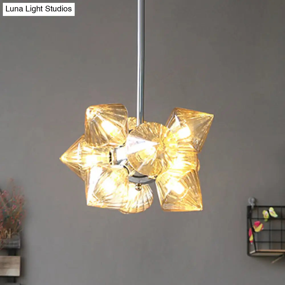 Lámpara de techo contemporánea de araña cromada con diseño de diamante - 9/12 bombillas y cristal ámbar