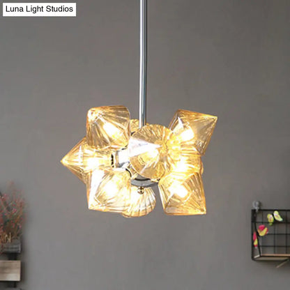 Lámpara de techo contemporánea de araña cromada con diseño de diamante - 9/12 bombillas y cristal ámbar