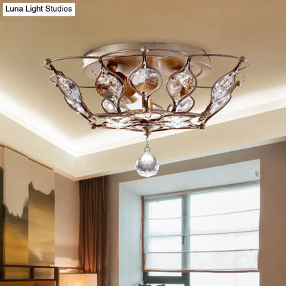 DecorBites™ DecorBites™ Contemporary Chrome Dome Flush Mount with 2 Crystal Lights - Elegant Flushmount Lighting