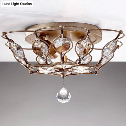 DecorBites™ DecorBites™ Contemporary Chrome Dome Flush Mount with 2 Crystal Lights - Elegant Flushmount Lighting