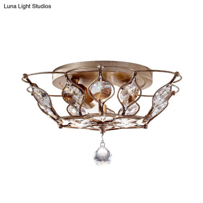 DecorBites™ DecorBites™ Contemporary Chrome Dome Flush Mount with 2 Crystal Lights - Elegant Flushmount Lighting