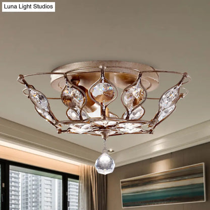 DecorBites™ DecorBites™ Contemporary Chrome Dome Flush Mount with 2 Crystal Lights - Elegant Flushmount Lighting