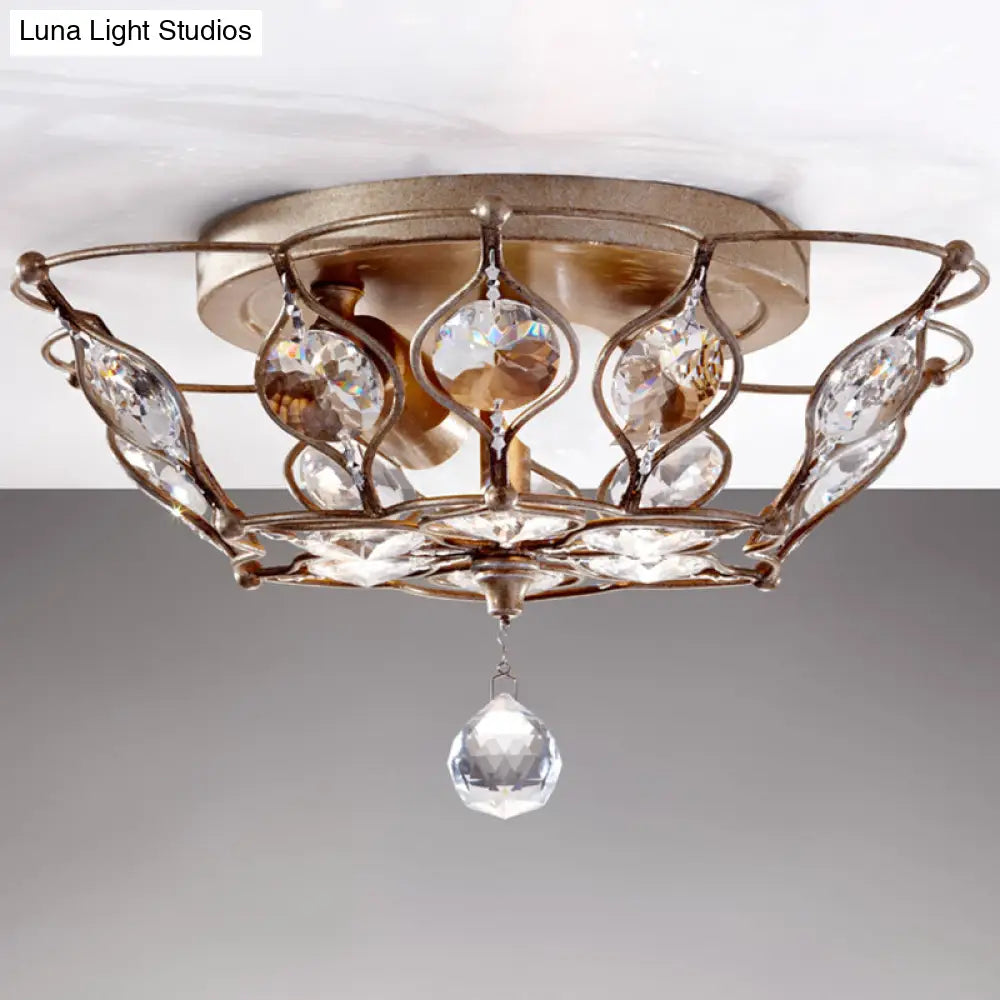 DecorBites™ DecorBites™ Contemporary Chrome Dome Flush Mount with 2 Crystal Lights - Elegant Flushmount Lighting