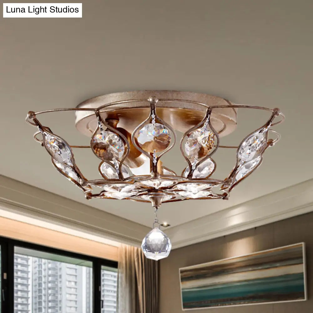 DecorBites™ DecorBites™ Contemporary Chrome Dome Flush Mount with 2 Crystal Lights - Elegant Flushmount Lighting