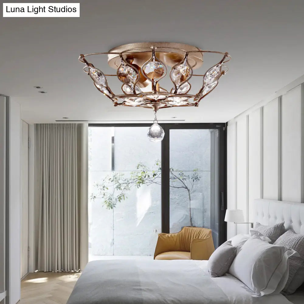 DecorBites™ DecorBites™ Contemporary Chrome Dome Flush Mount with 2 Crystal Lights - Elegant Flushmount Lighting