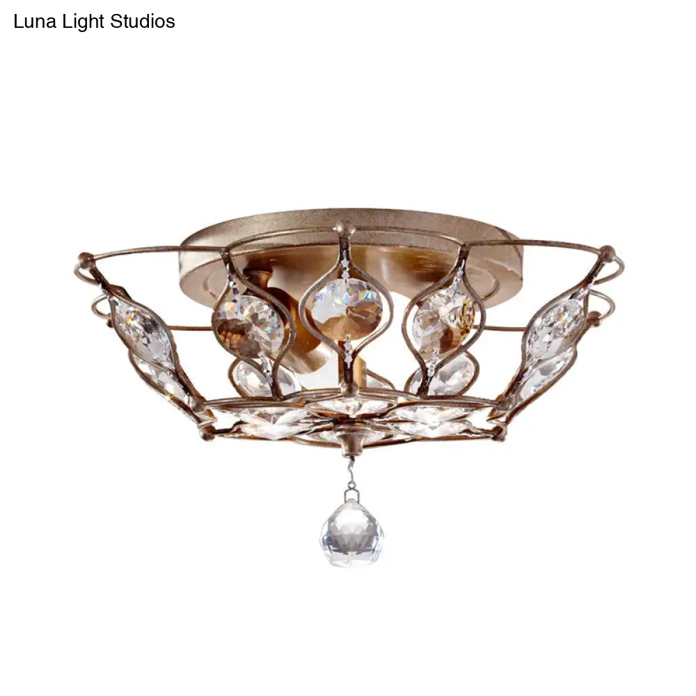 DecorBites™ DecorBites™ Contemporary Chrome Dome Flush Mount with 2 Crystal Lights - Elegant Flushmount Lighting