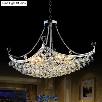 Contemporary Chrome/Gold Cornice Frame Pendant Chandelier with 6 Bulbs and Clear Crystal Balls