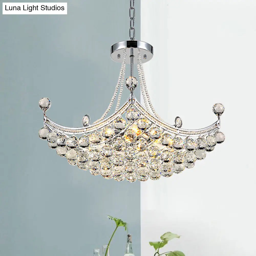 Contemporary Chrome/Gold Cornice Frame Pendant Chandelier with 6 Bulbs and Clear Crystal Balls