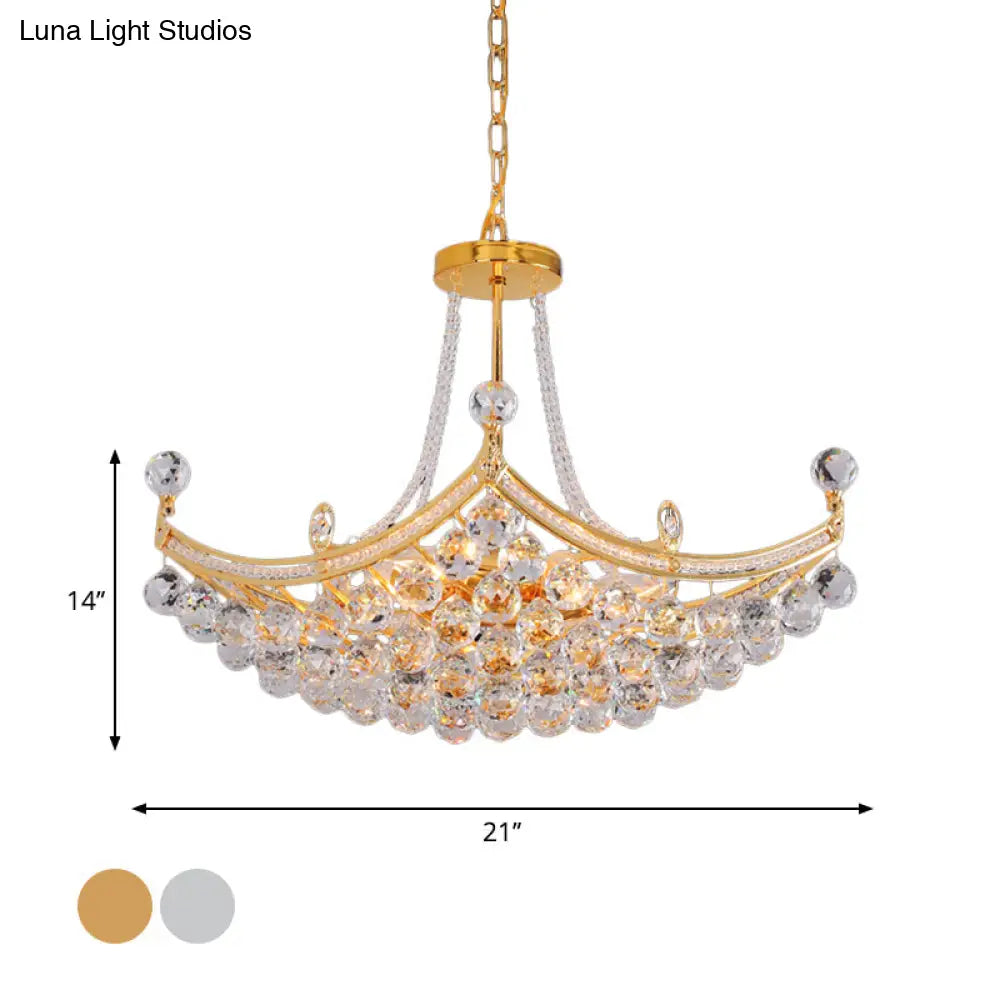 Contemporary Chrome/Gold Cornice Frame Pendant Chandelier with 6 Bulbs and Clear Crystal Balls