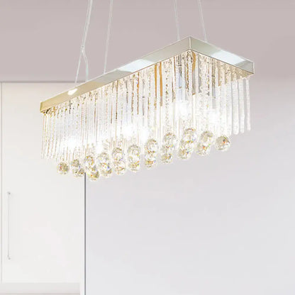 Rectangular crystal chandelier with polished silver frame and clear glass prisms for decorbites chrome island light fixture