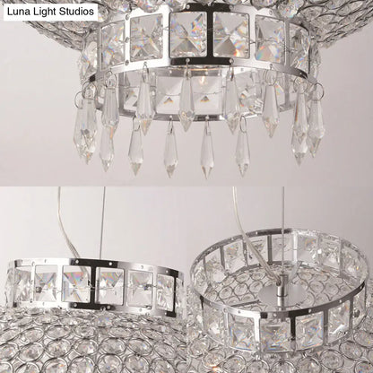 Lámpara de araña contemporánea tipo farol cromado con cuentas de cristal transparente - Lámpara colgante de metal de 4 luces