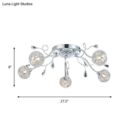 DecorBites™ DecorBites™ Contemporary Chrome LED Semi Mount Ceiling Light with Metal Mesh Shade – Stylish 5-Light Fixture for Living Room