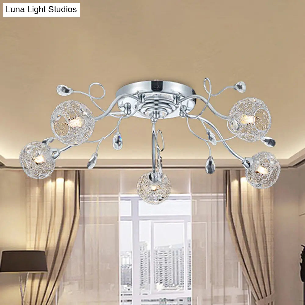 DecorBites™ DecorBites™ Contemporary Chrome LED Semi Mount Ceiling Light with Metal Mesh Shade – Stylish 5-Light Fixture for Living Room