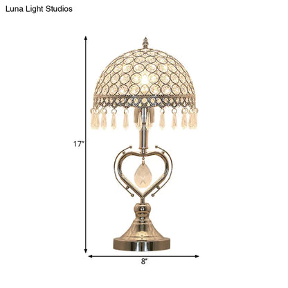 Contemporary Chrome Metal Table Lamp with Crystal-Encrusted Half Sphere Design and Droplets - 1 Head Nightstand Light
