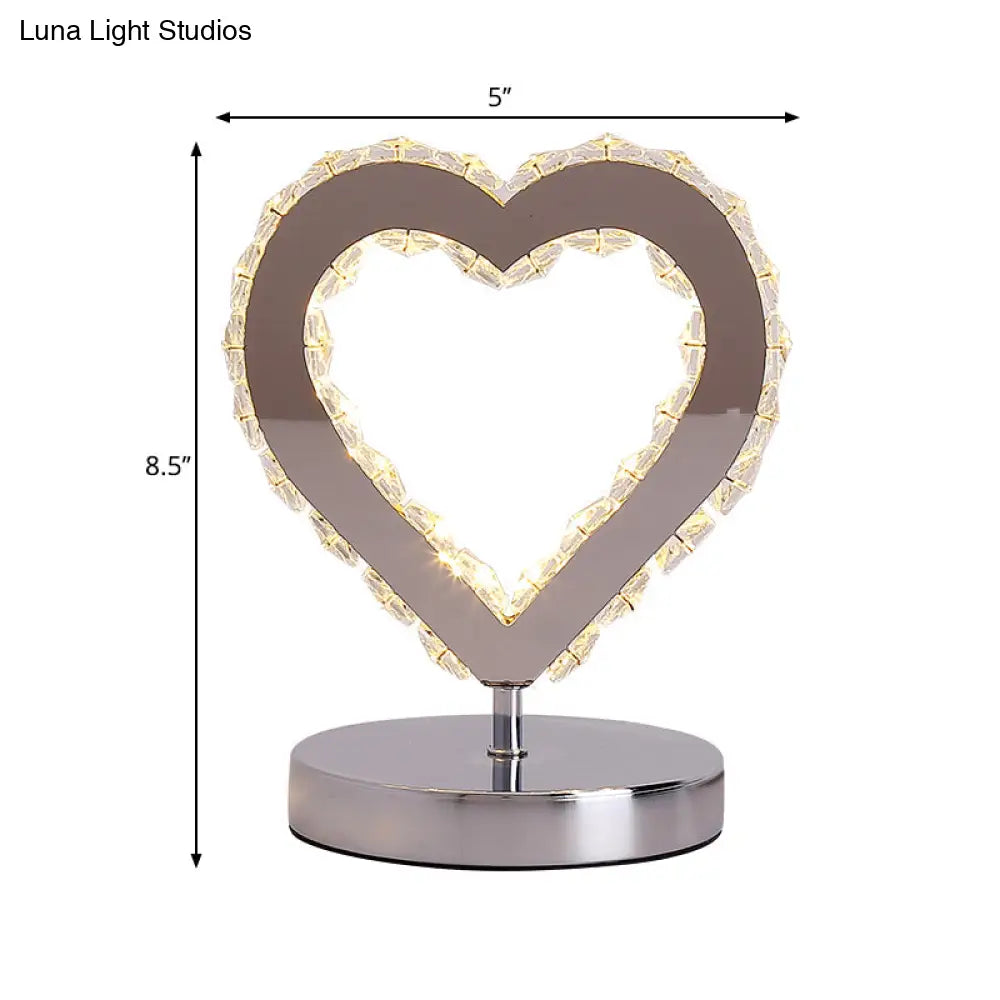 Contemporary Chrome Nightstand Lighting: Loving Heart Crystal Block Desk Light for Bedside