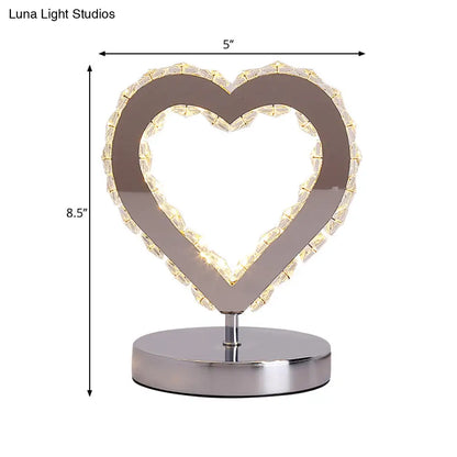Contemporary Chrome Nightstand Lighting: Loving Heart Crystal Block Desk Light for Bedside