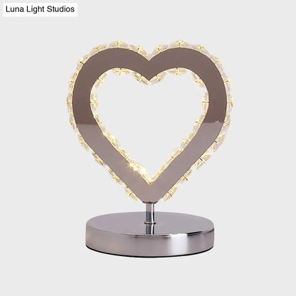 Contemporary Chrome Nightstand Lighting: Loving Heart Crystal Block Desk Light for Bedside