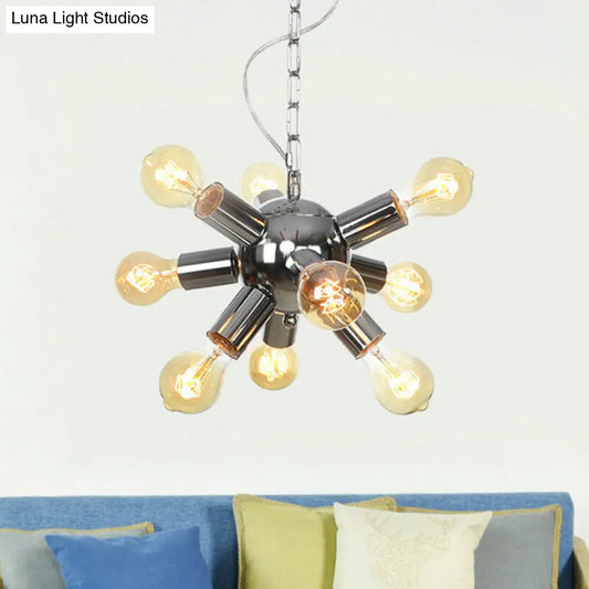 Lámpara de techo colgante contemporánea cromada con diseño de estrella: 9/12 bombillas
