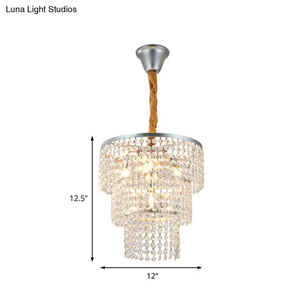 Lámpara de araña contemporánea cromada de varios niveles con cristal transparente - 4/5/6 luces - 30,5/40,6/54,6 cm de ancho