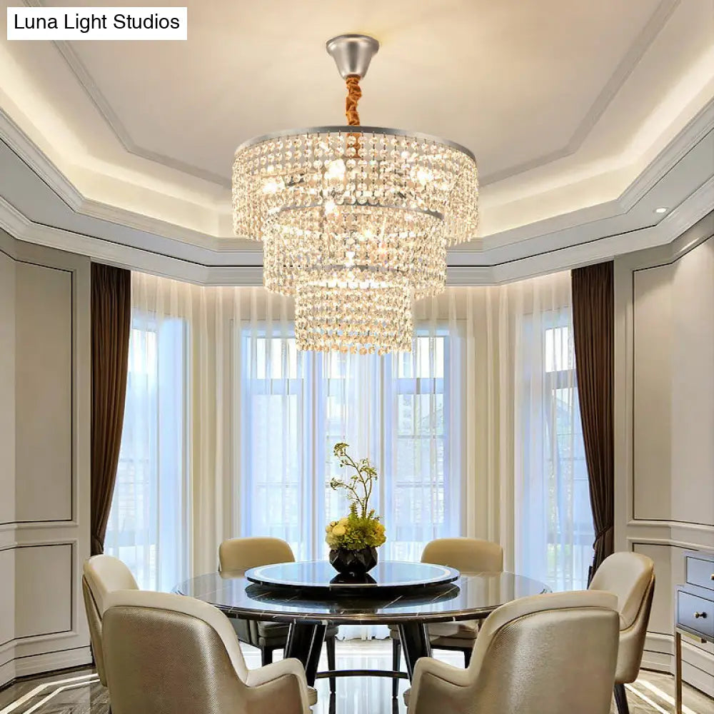 Lámpara de araña contemporánea cromada de varios niveles con cristal transparente - 4/5/6 luces - 30,5/40,6/54,6 cm de ancho