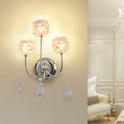 Aplique de pared contemporáneo DecorBites™ cromado con pantalla de cristal floral - 3 luces, brazo metálico curvo