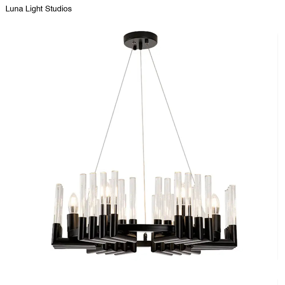 Contemporary Circular Iron Chandelier Lamp with Crystal Tube - 6/8 Lights Ceiling Light Fixture in Black