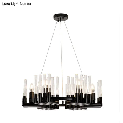 Contemporary Circular Iron Chandelier Lamp with Crystal Tube - 6/8 Lights Ceiling Light Fixture in Black