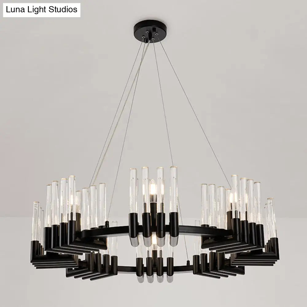 Contemporary Circular Iron Chandelier Lamp with Crystal Tube - 6/8 Lights Ceiling Light Fixture in Black