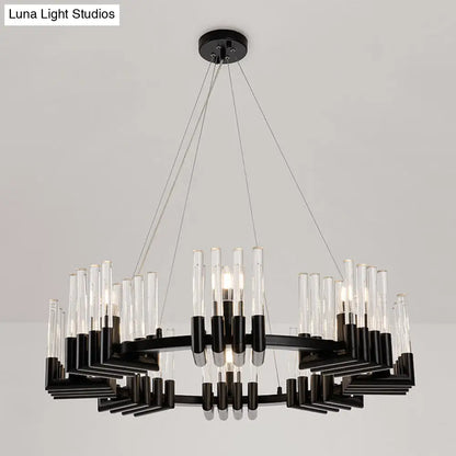 Contemporary Circular Iron Chandelier Lamp with Crystal Tube - 6/8 Lights Ceiling Light Fixture in Black