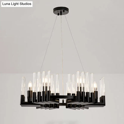 Contemporary Circular Iron Chandelier Lamp with Crystal Tube - 6/8 Lights Ceiling Light Fixture in Black