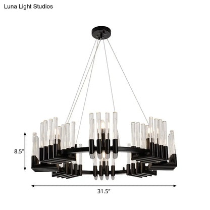 Contemporary Circular Iron Chandelier Lamp with Crystal Tube - 6/8 Lights Ceiling Light Fixture in Black