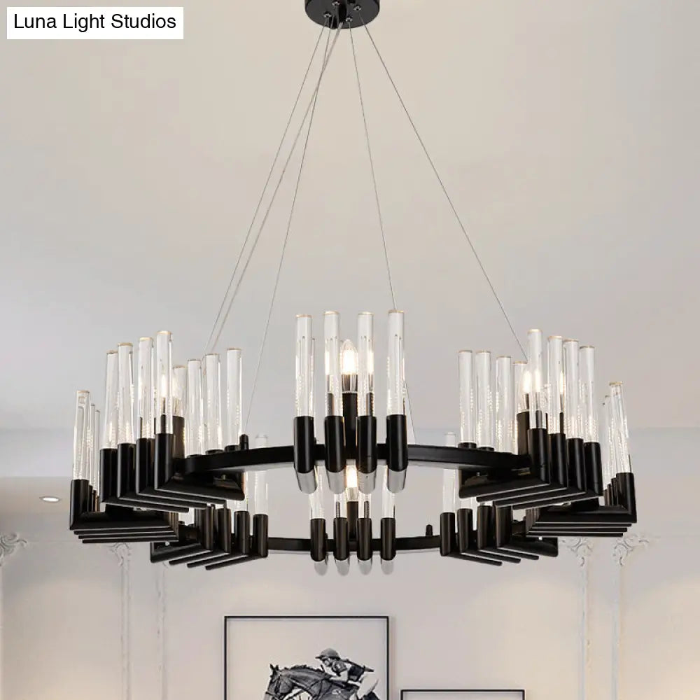 Contemporary Circular Iron Chandelier Lamp with Crystal Tube - 6/8 Lights Ceiling Light Fixture in Black