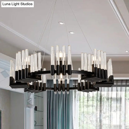 Contemporary Circular Iron Chandelier Lamp with Crystal Tube - 6/8 Lights Ceiling Light Fixture in Black